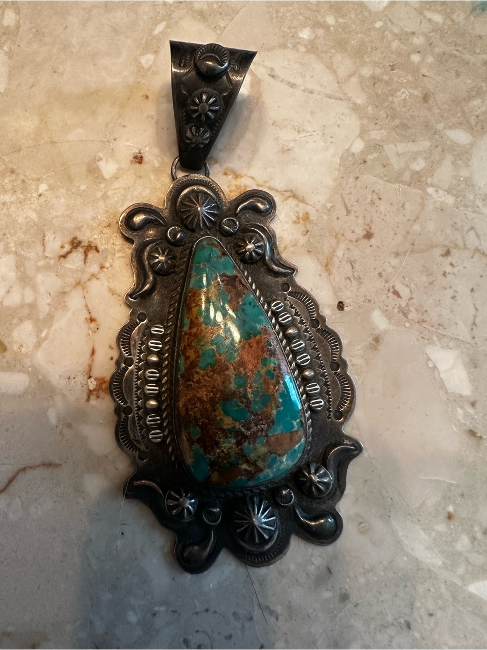 Native American hand made sterling silver Royston pendant